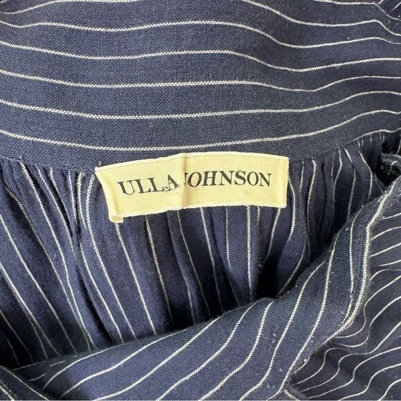 Ulla Johnson Bess Lurex-trimmed Pinstriped Cotton-blend Voile Midi Dress Navy 4 - Picture 5 of 6